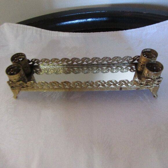 This is a vintage vanity tray with a mirror and lipstick holders. - Picture 3 of 13